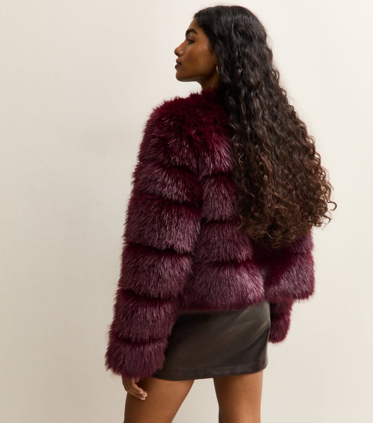 New Look Women's Petite Burgundy Pelted Faux Fur Jacket New Look - 4