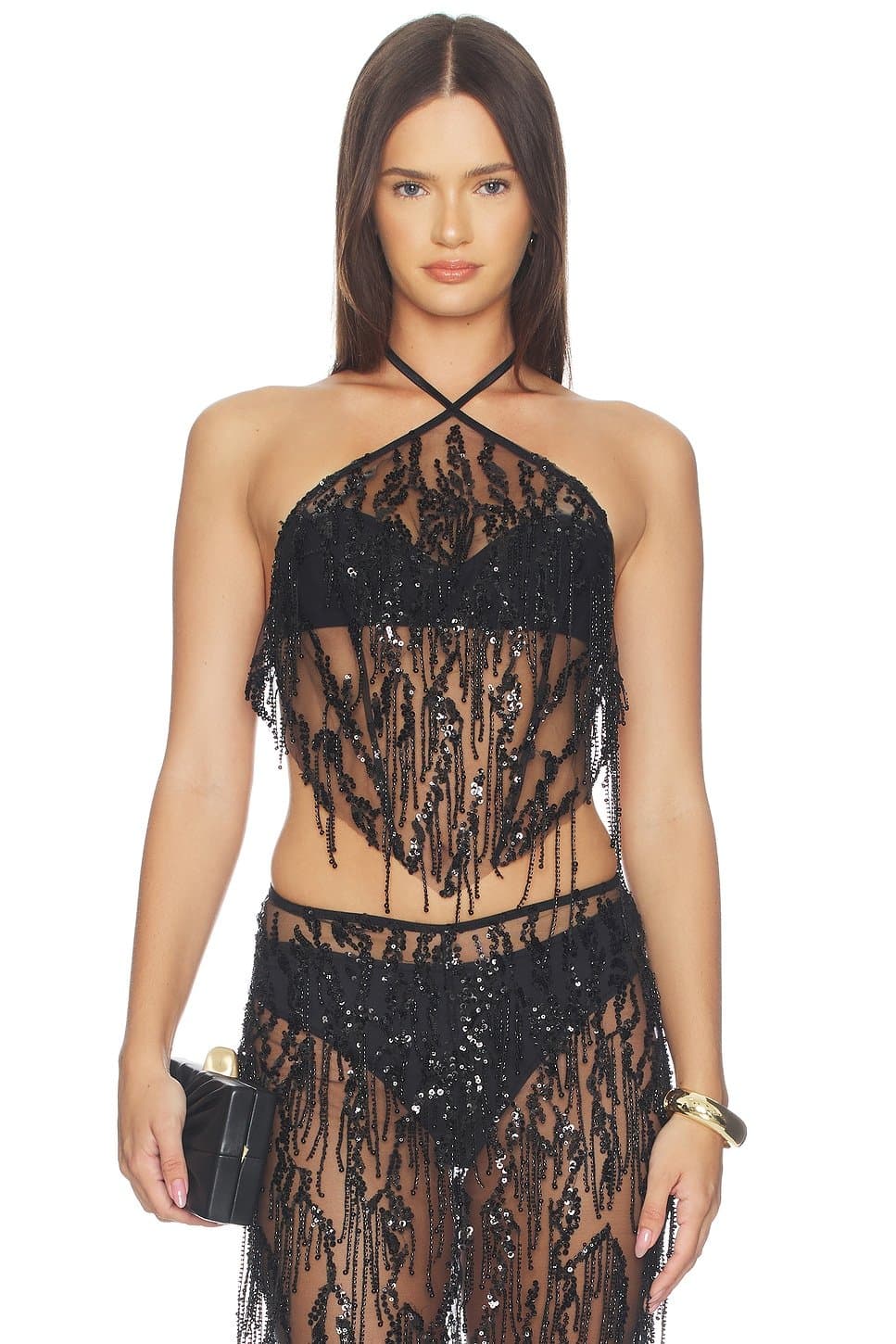 revolve Revolve Black Sequin Embellished Crop Top