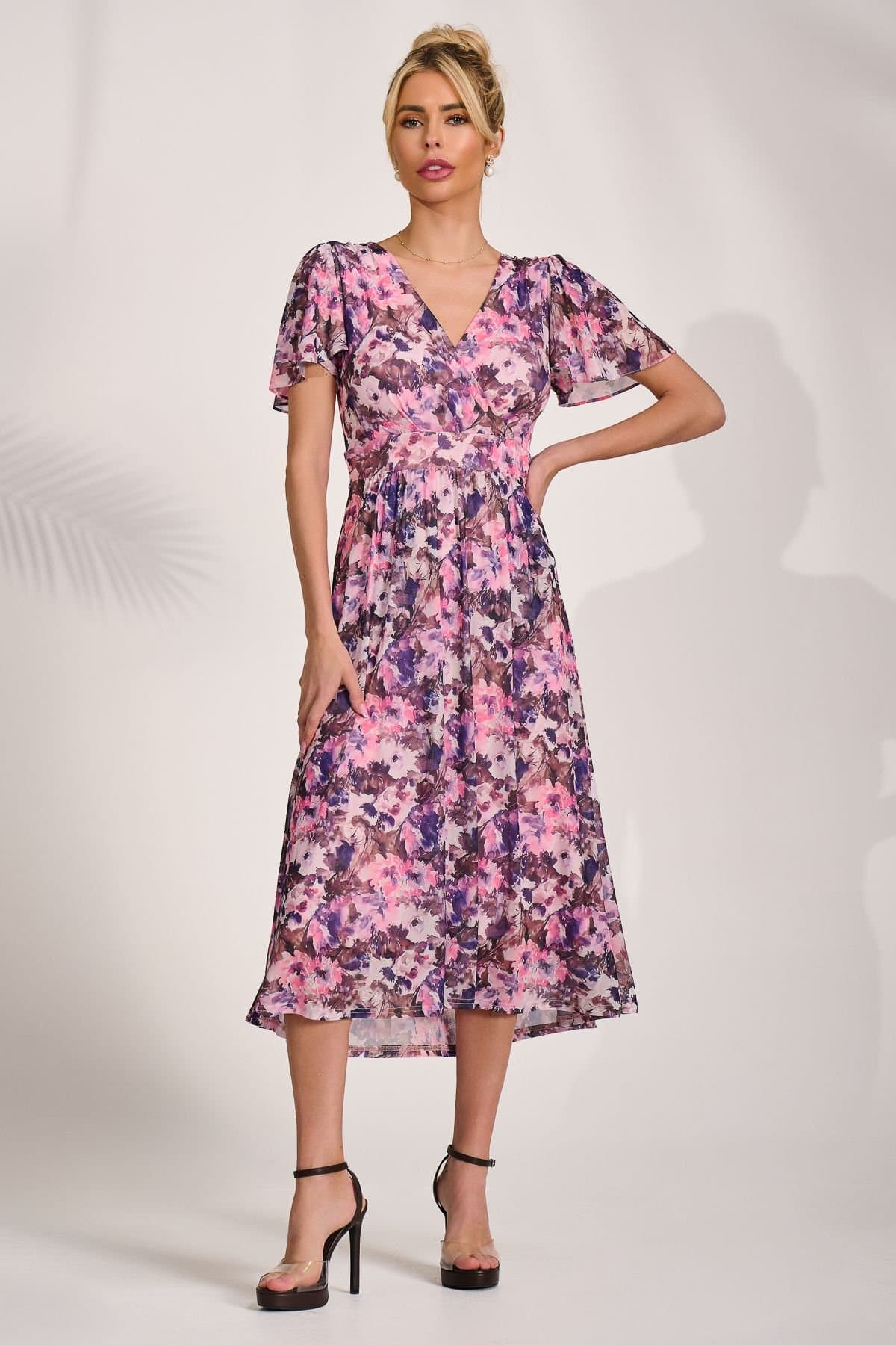 Jolie Moi Jolie Moi Women's Petite Mesh Short Sleeve Wrap Midaxi Dress