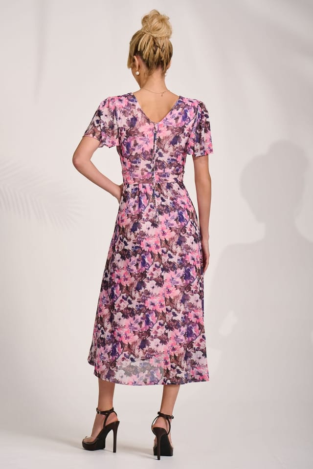 Jolie Moi Jolie Moi Women's Petite Mesh Short Sleeve Wrap Midaxi Dress - 2