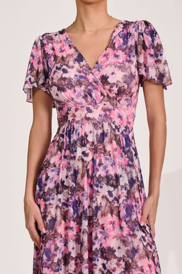 Jolie Moi Jolie Moi Women's Petite Mesh Short Sleeve Wrap Midaxi Dress - 3