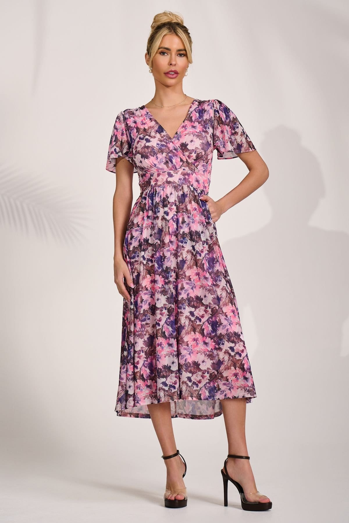 Jolie Moi Jolie Moi Women's Petite Mesh Short Sleeve Wrap Midaxi Dress - 4