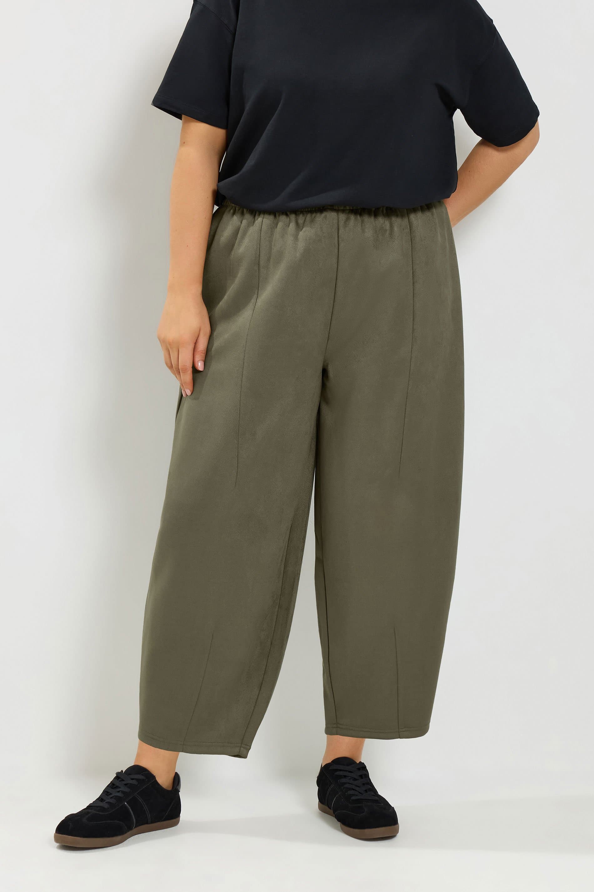 Yours Plus Size Khaki Green Faux Suede Barrel Leg Trousers