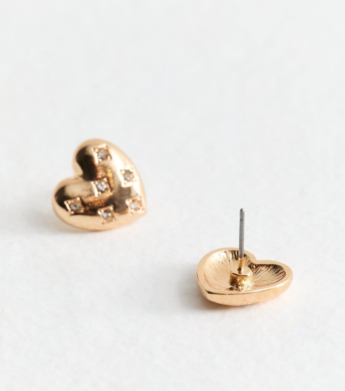New Look Gold Diamanté Engraved Heart Stud Earrings New Look - 4
