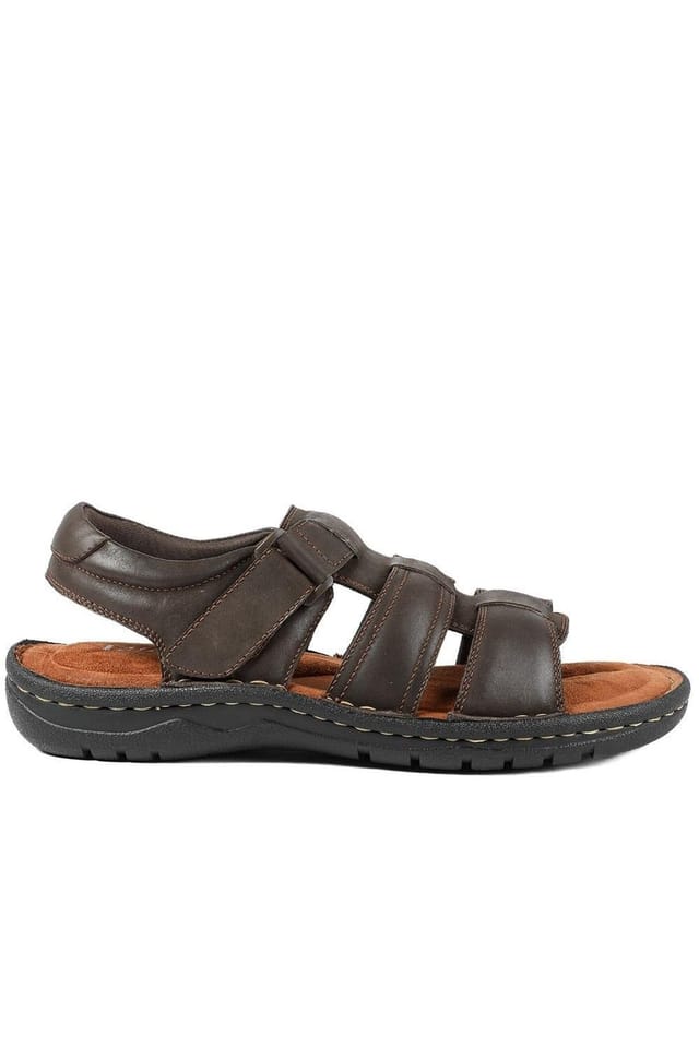 Pavers Pavers Men's Leather Buckle Fastening Sandals in Dark Brown - 2