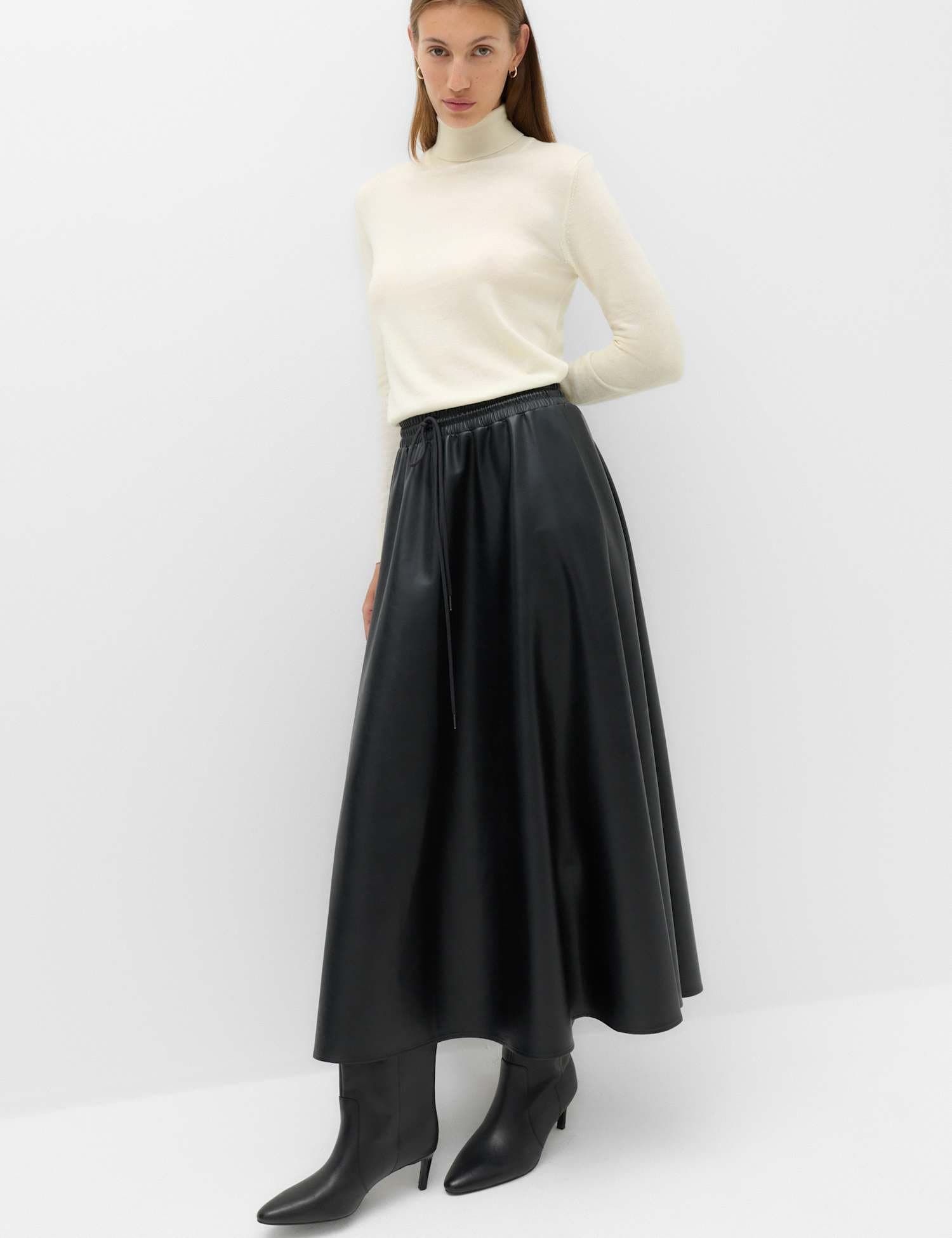 Marks & Spencer M&S Leather Look Midi Circle Skirt Black