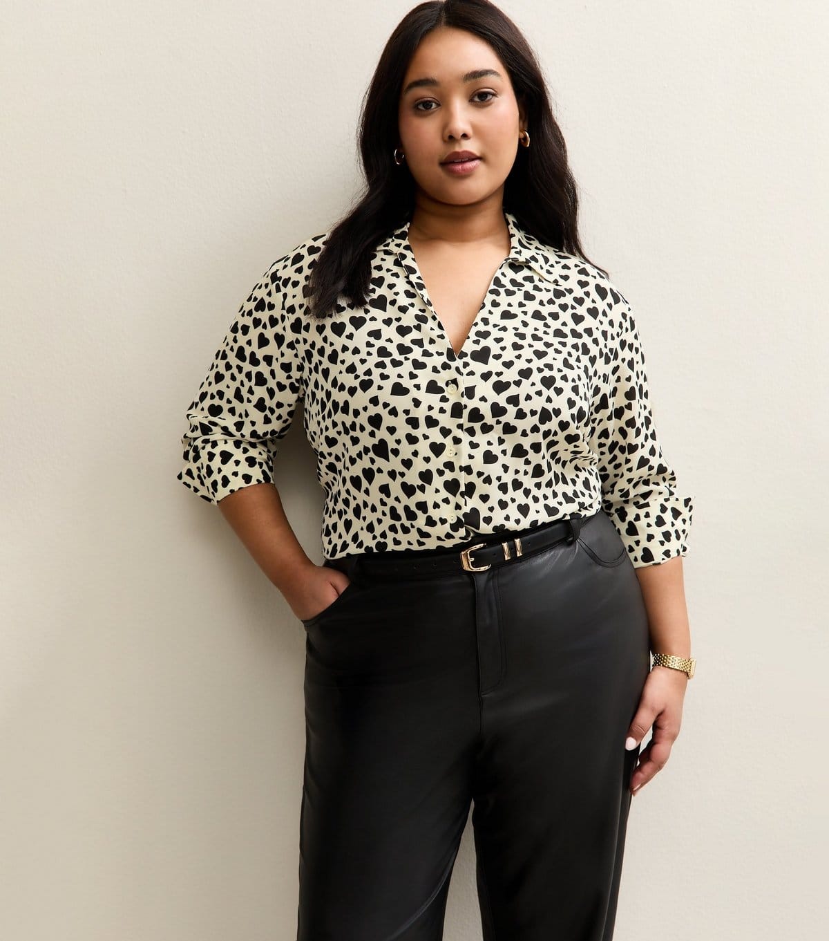 New Look White Heart Print Shirt for Plus Sizes