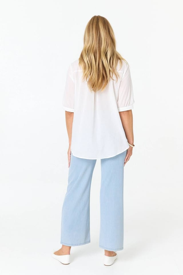 Izabel London Izabel London Women's Lace Hem Relaxed 3/4 Sleeve Shirt in White - 3