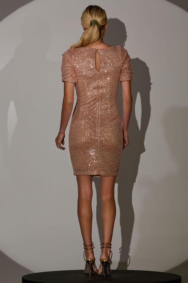 Jolie Moi Jolie Moi Women's Square Neck Sequin Dress in Nude - 2