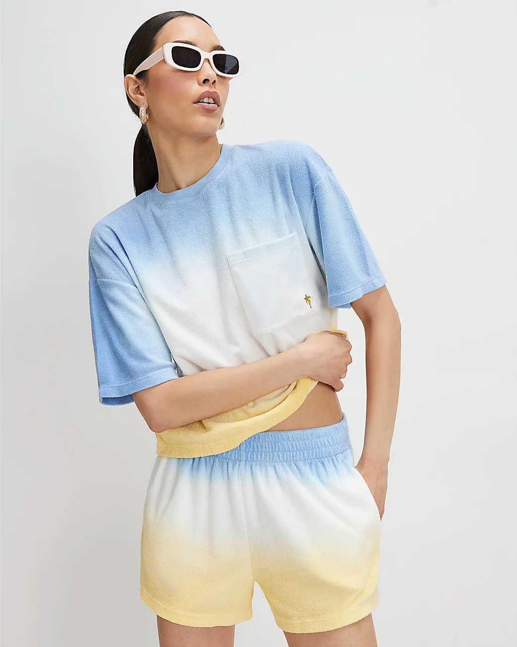River Island River Island Womens Blue Ombre Towelling Shorts