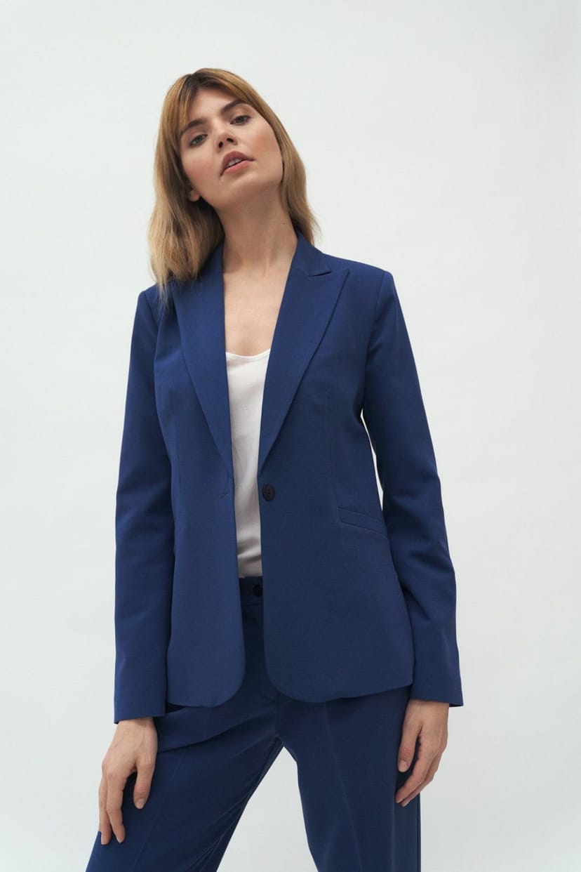 Love Lace Love Lace Women's Classic Single Button Fitted Blazer in Blue - 1