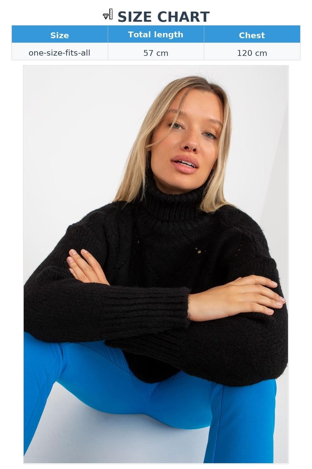 Love Lace Love Lace Women's Turtleneck Openwork Sweater With Long Sleeves in Black - 4