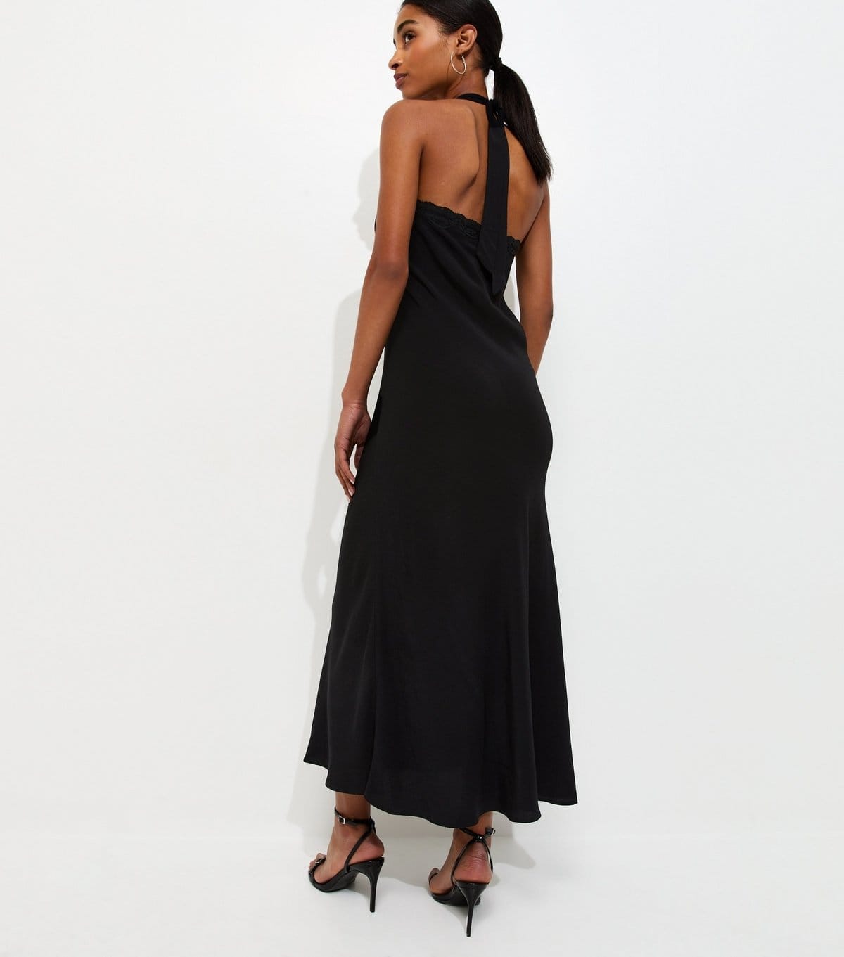 New Look Women's Black Halterneck Lace Trim Midi Dress New Look - 4