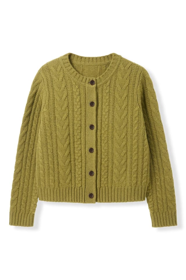 Celtic & Co Celtic & Co Women's Merino Wool Cable Knit Cardigan in Olive - 2