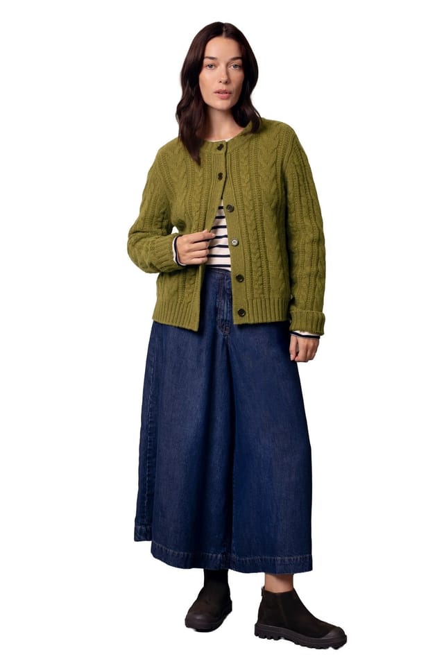 Celtic & Co Celtic & Co Women's Merino Wool Cable Knit Cardigan in Olive - 3