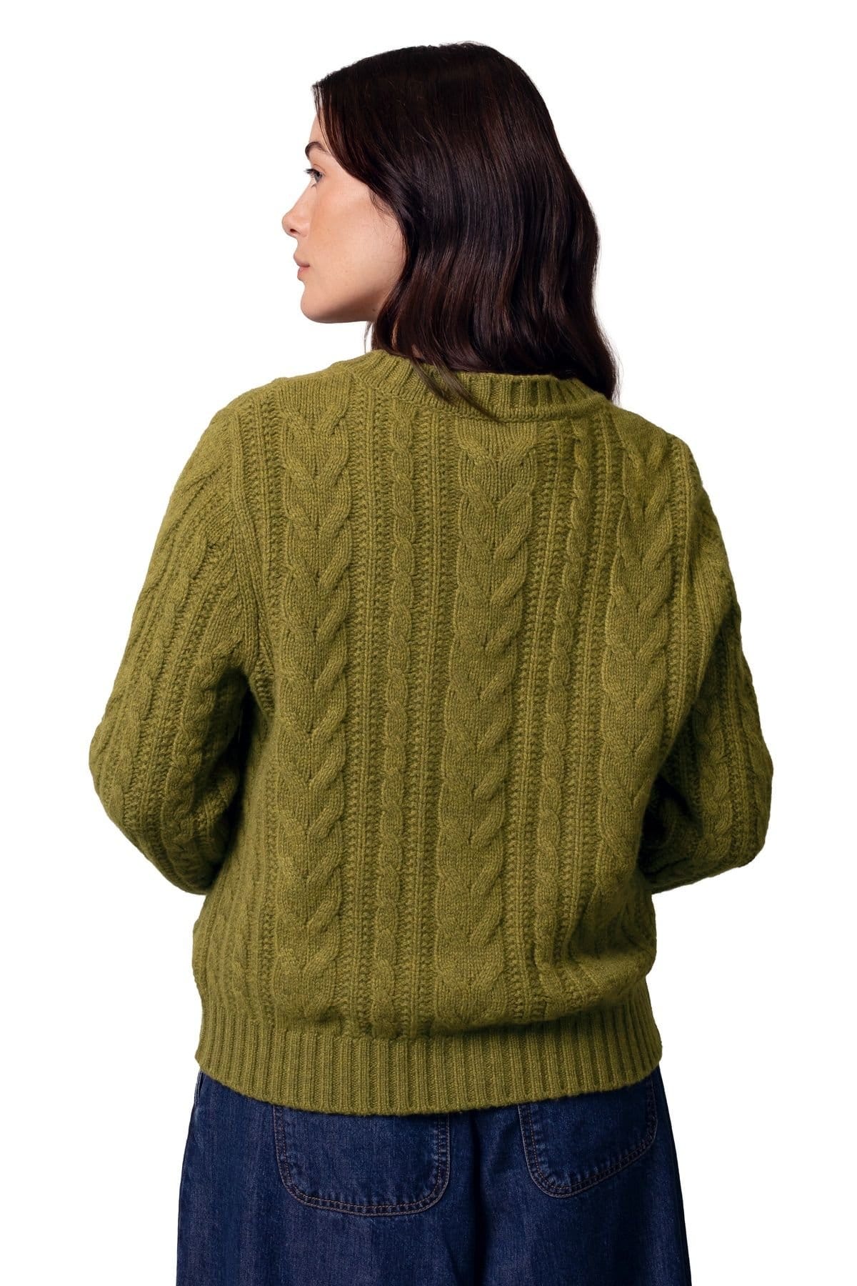 Celtic & Co Celtic & Co Women's Merino Wool Cable Knit Cardigan in Olive - 4