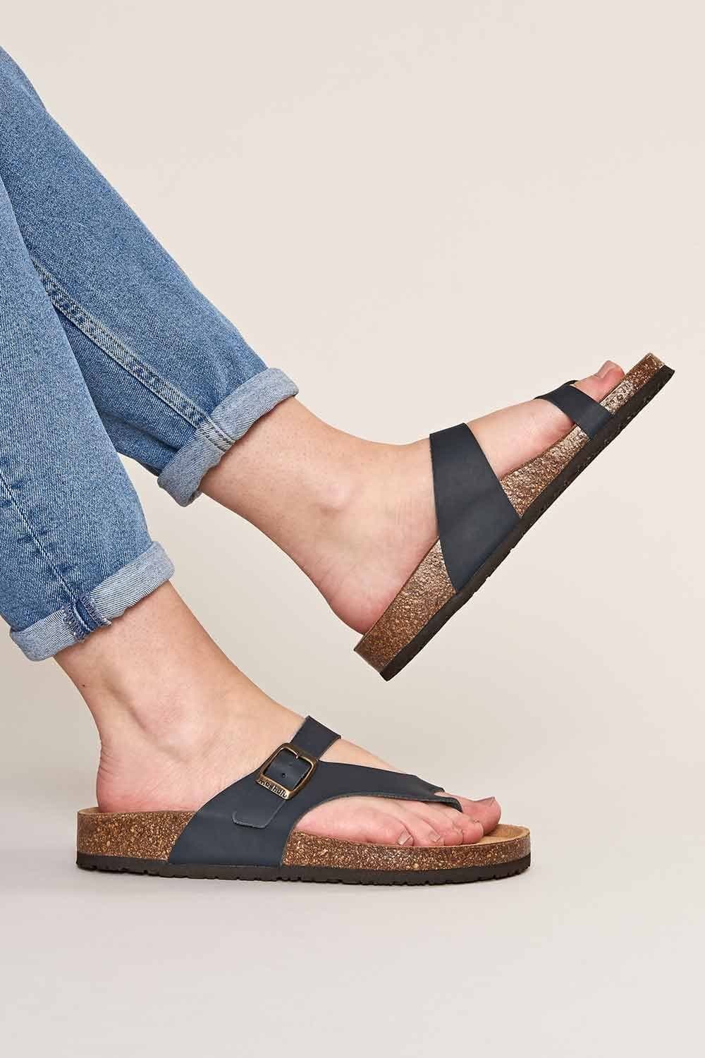 Moshulu Moshulu Women's 'Wilma Waxy' Toe-Post Cork Footbed Sandals in Indigo