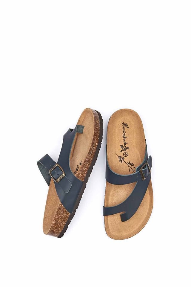 Moshulu Moshulu Women's 'Wilma Waxy' Toe-Post Cork Footbed Sandals in Indigo - 2