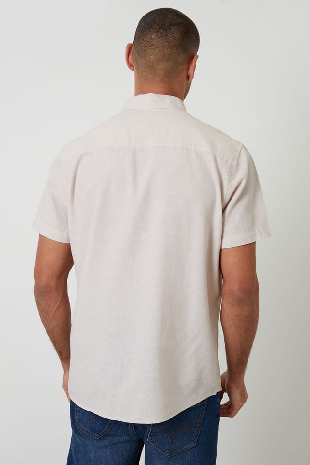 Threadbare Threadbare Men's Short Sleeve Linen Blend Shirt in Light Stone - 2