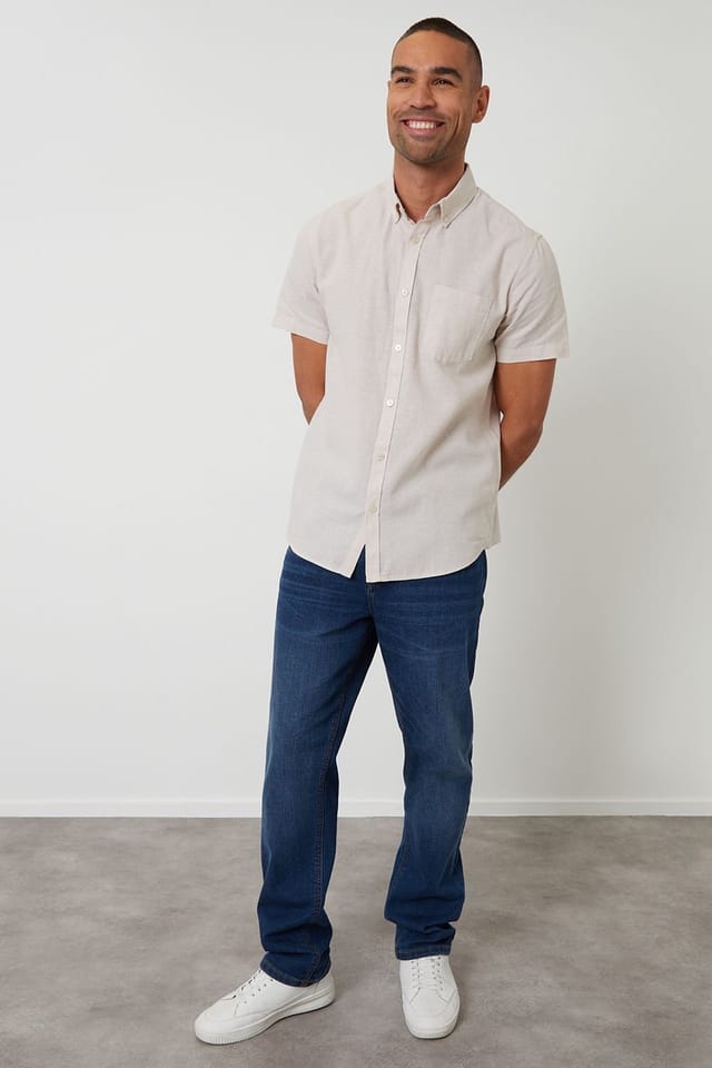 Threadbare Threadbare Men's Short Sleeve Linen Blend Shirt in Light Stone - 3