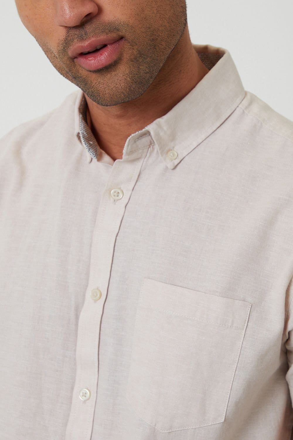Threadbare Threadbare Men's Short Sleeve Linen Blend Shirt in Light Stone - 4