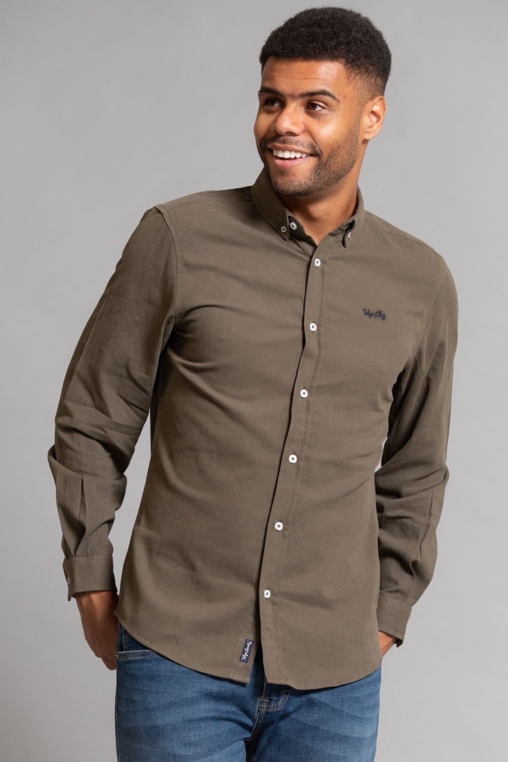 Tokyo Laundry Tokyo Laundry Men's Cotton Oxford Long Sleeve Shirt in Khaki