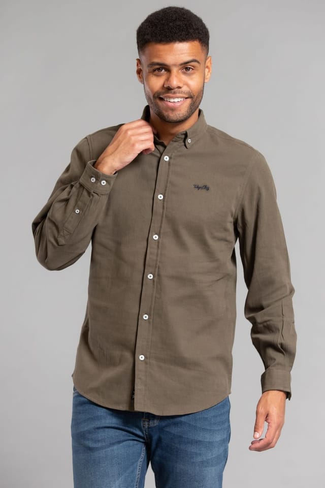 Tokyo Laundry Tokyo Laundry Men's Cotton Oxford Long Sleeve Shirt in Khaki - 3