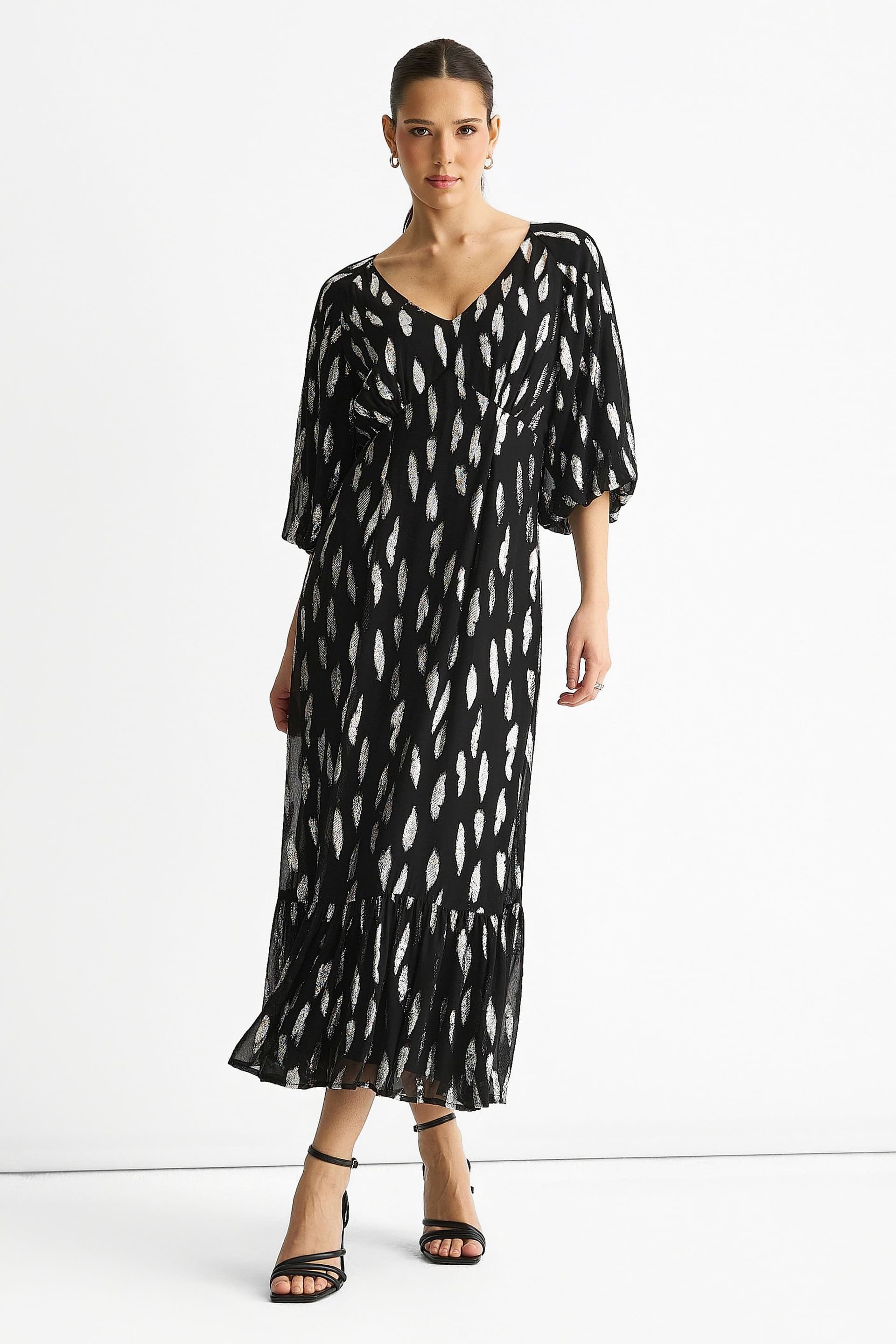 Gini London Gini London Women's Black Viscose Clipped Balloon Sleeve Maxi Dress