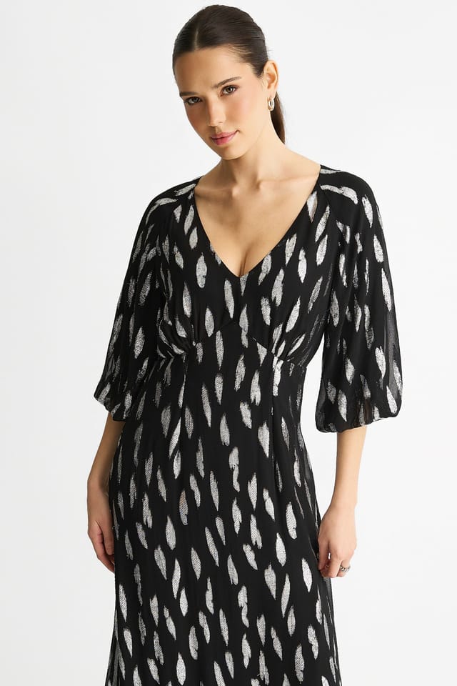 Gini London Gini London Women's Black Viscose Clipped Balloon Sleeve Maxi Dress - 2