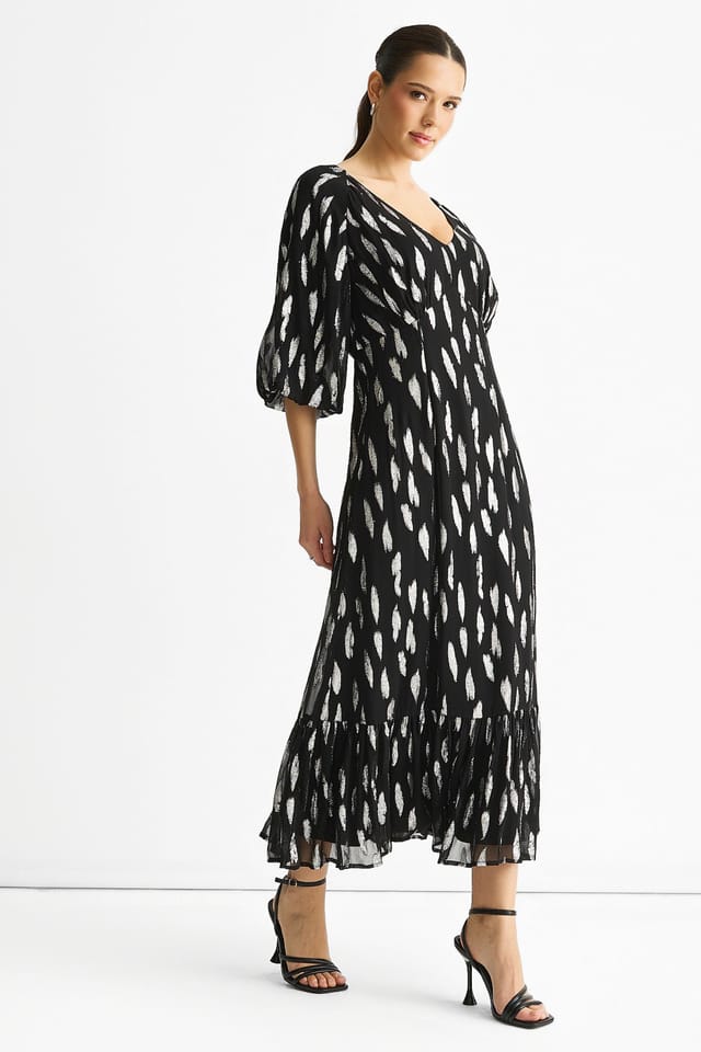 Gini London Gini London Women's Black Viscose Clipped Balloon Sleeve Maxi Dress - 3