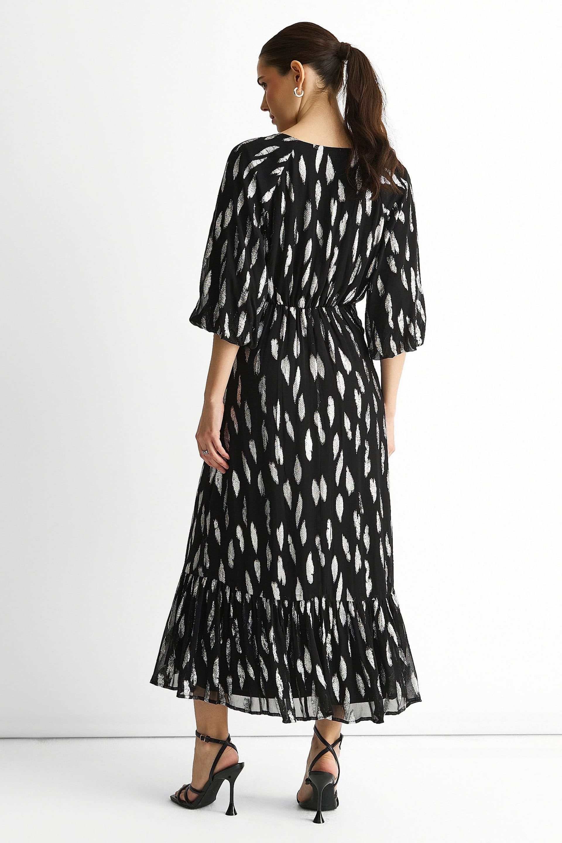 Gini London Gini London Women's Black Viscose Clipped Balloon Sleeve Maxi Dress - 4