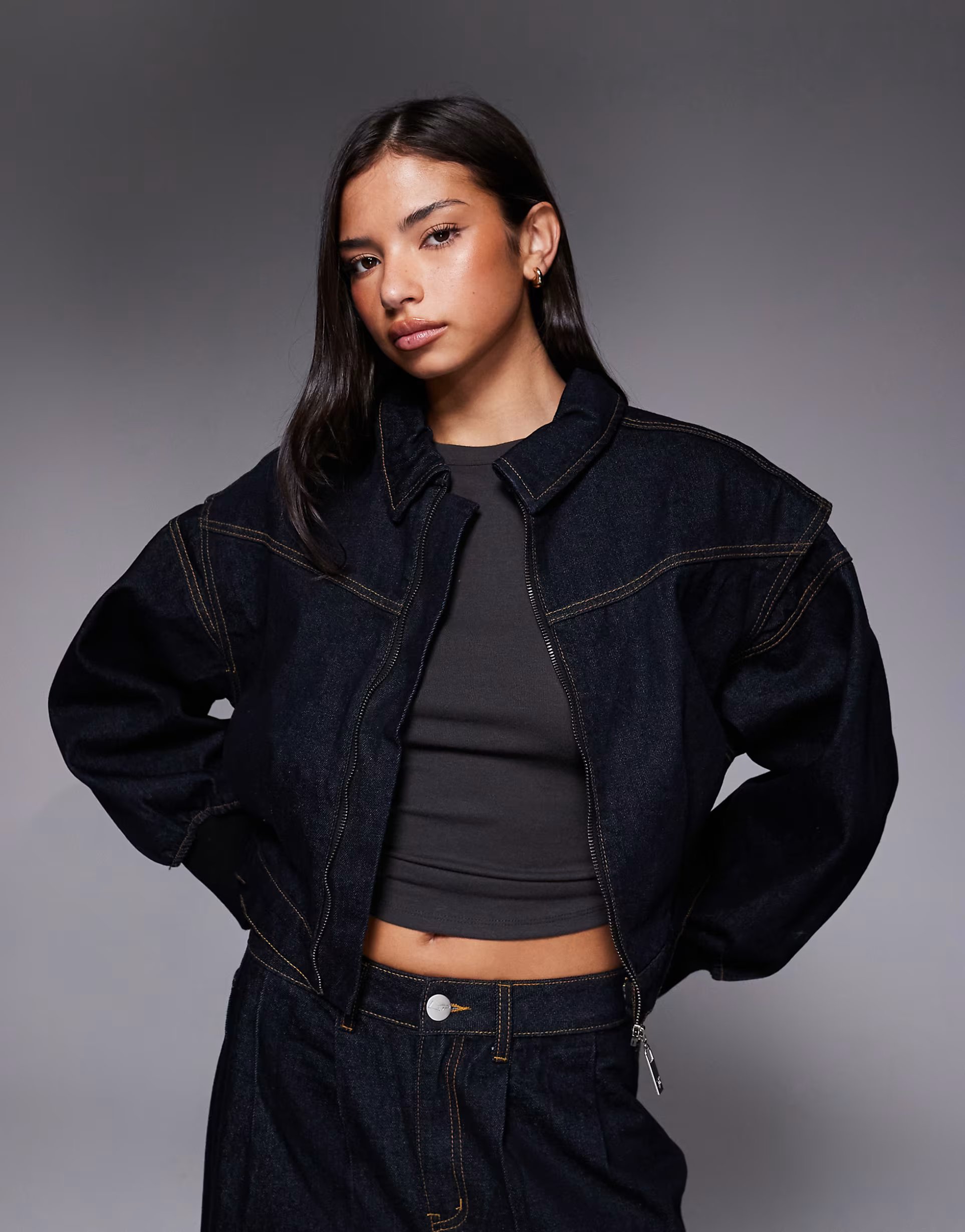ASOS Liquor N Poker boxy zip through denim jacket co-ord in raw indigo - 1