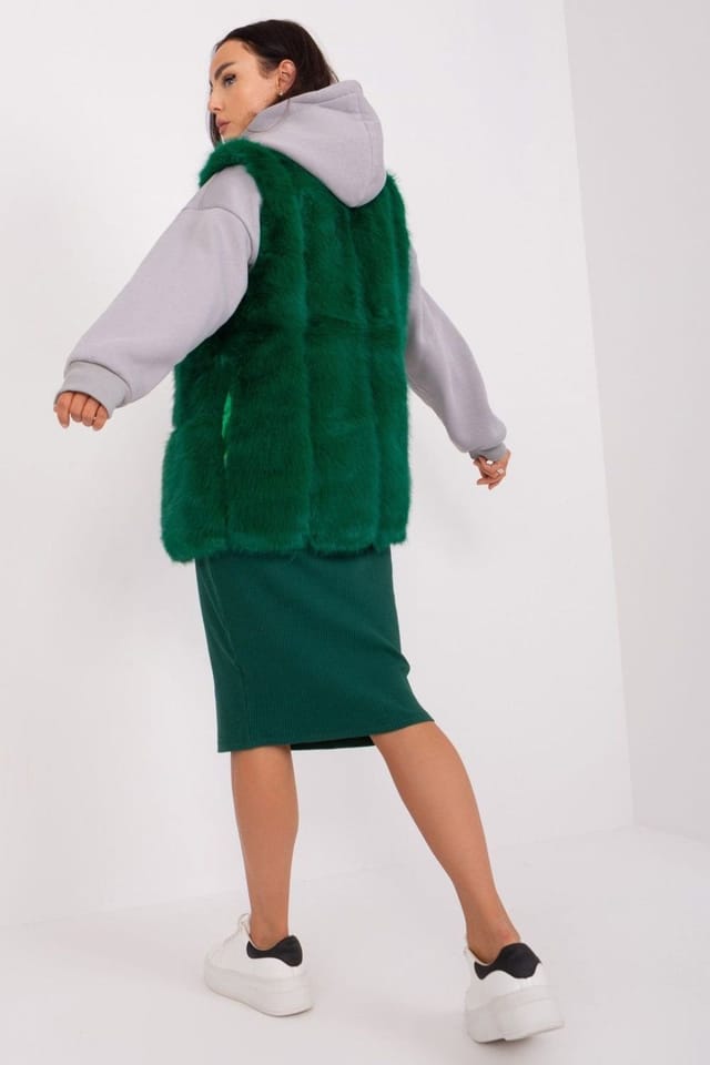 Love Lace Love Lace Women's Soft Polyester Faux Fur Vest with Pockets Style 186710 in Green - 3