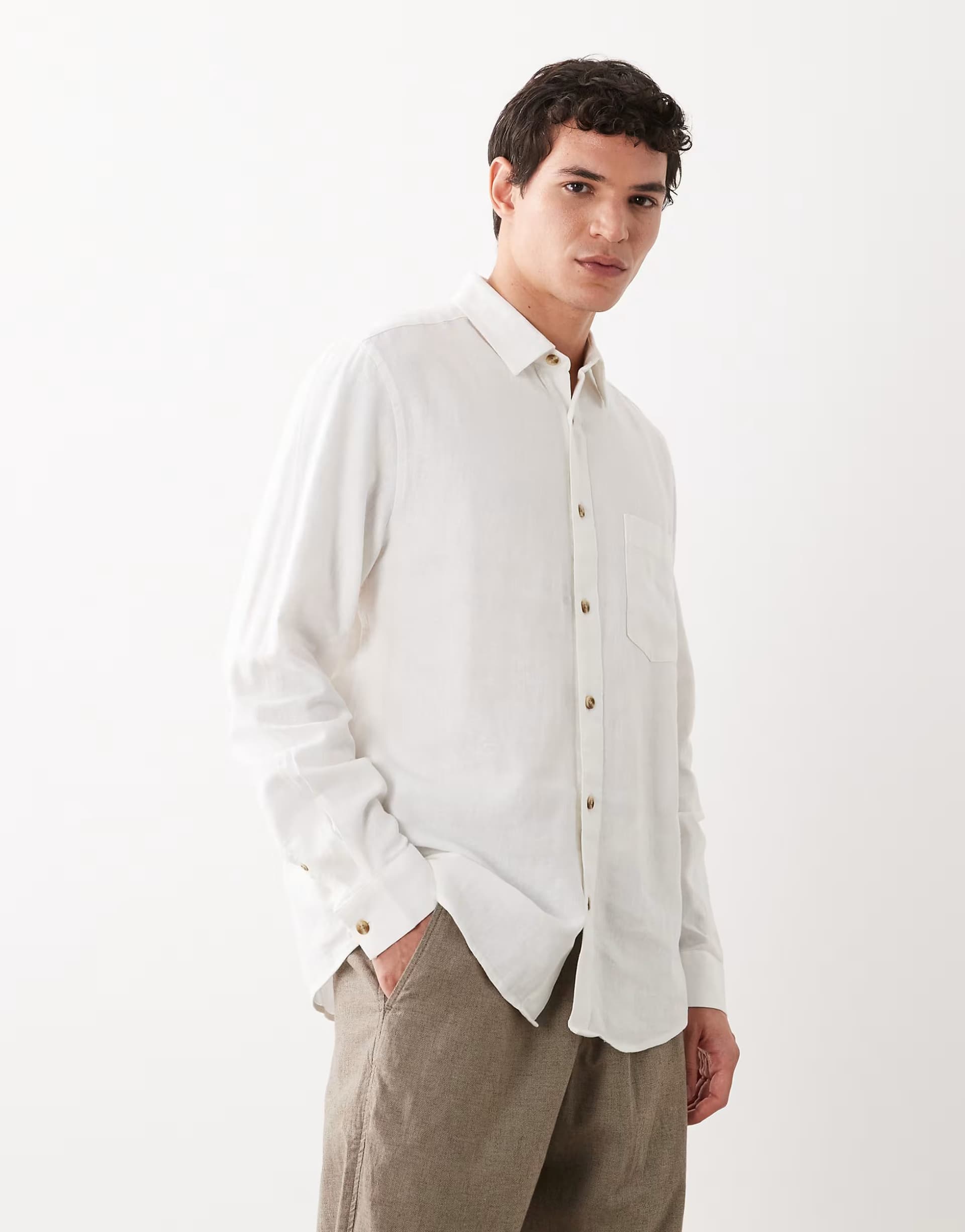 ASOS ASOS DESIGN linen blend regular fit shirt in white