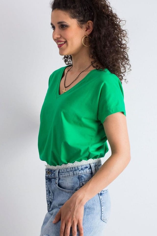 Love Lace Love Lace Women's Heart Neck Short Sleeve T-Shirt for Any Occasion in Green - 3