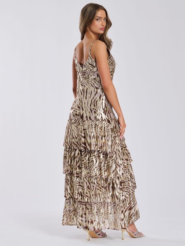 Finding Friday Finding Friday Women's Metallic Printed Ruffle Strappy Shoulder Maxi Dres - 3
