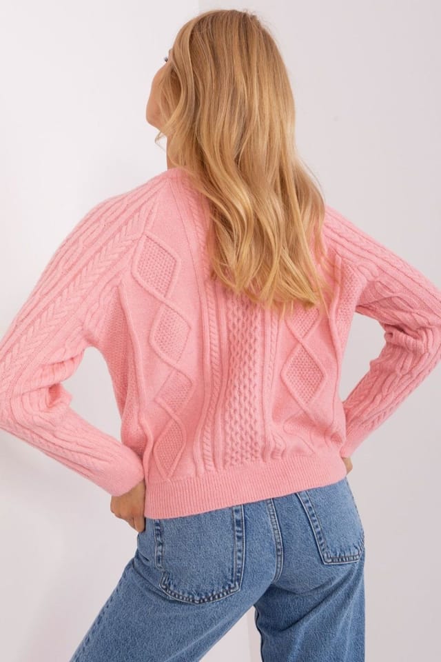 Love Lace Love Lace Women's Variegated Button Front Round Neck Cardigan in Pink - 3