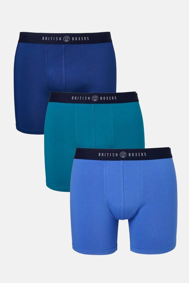 British Boxers British Boxers Men's Pack of Three "Summertime Blues" Cotton Stretch Trunks - 3