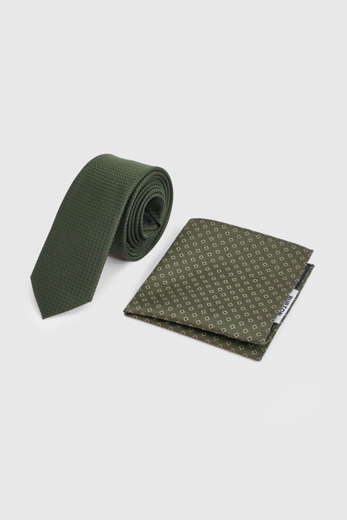 Burton Burton Men's Green Textured Tie & Foulard Pocket Square