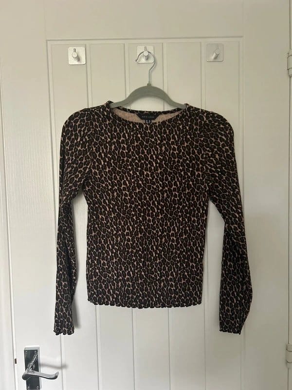 New Look Brown Leopard Long Sleeve Top, Size 10