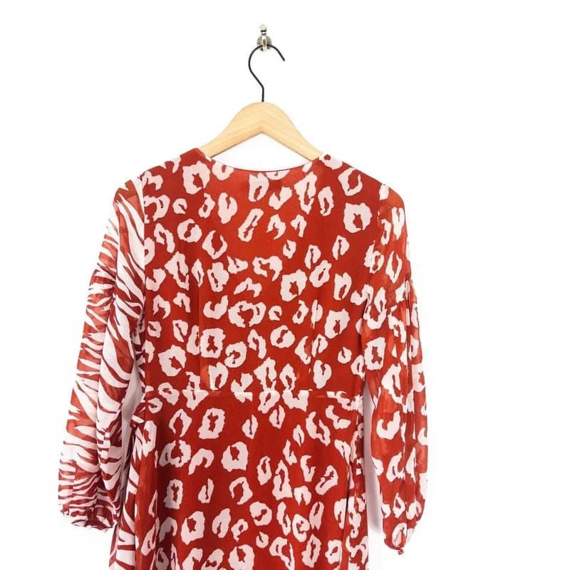 Mint Velvet Mint Velvet Rimona Midi Wrap Dress Size 8 Long Sleeve Red Animal Print Leopard