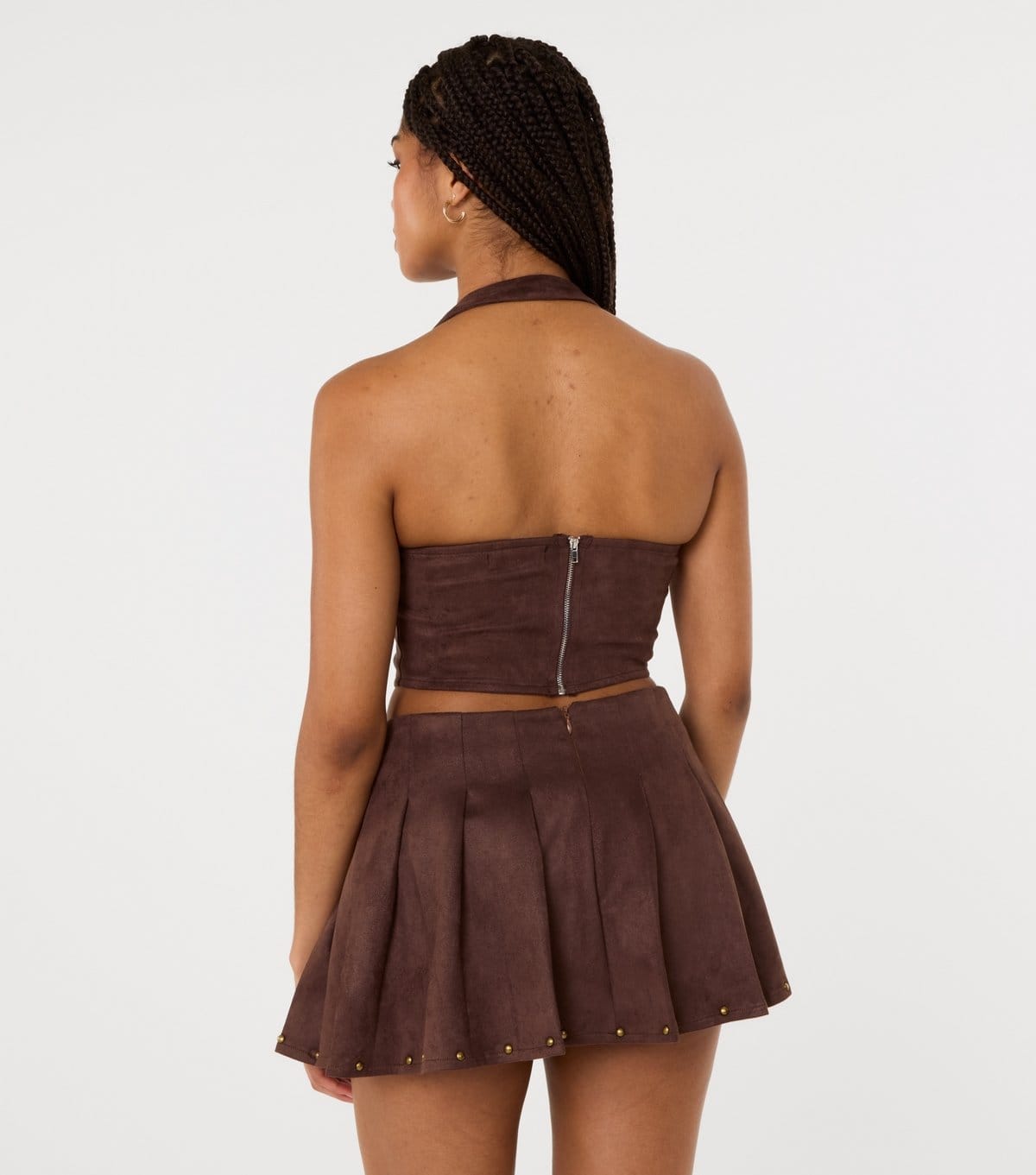 Pink Vanilla Women's Dark Brown Faux Suede Tie Up Corset Top Pink Vanilla New Look - 4