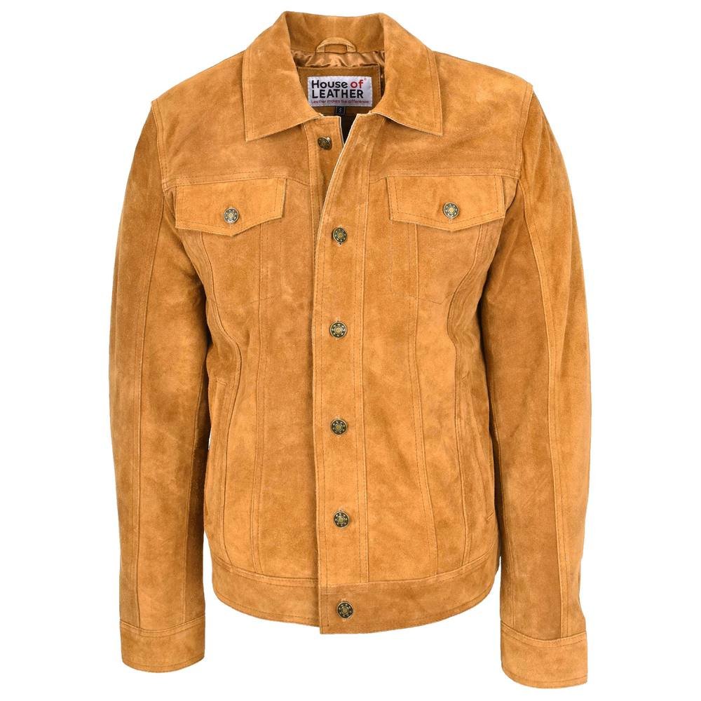 House of Leather House of Leather Men's Mens Real Suede Trucker Jacket Lee Rider Style Timmy Tan - 2