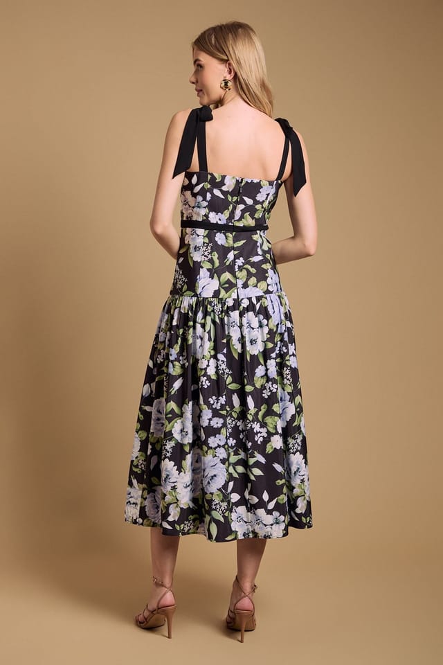 Oasis Oasis Women's Petite Bow Detail Dropped Waist Midi Dress in Black - 3