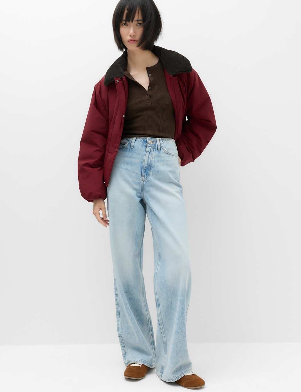 Marks & Spencer M&S Denim High Waisted Wide Leg Jeans Light Indigo