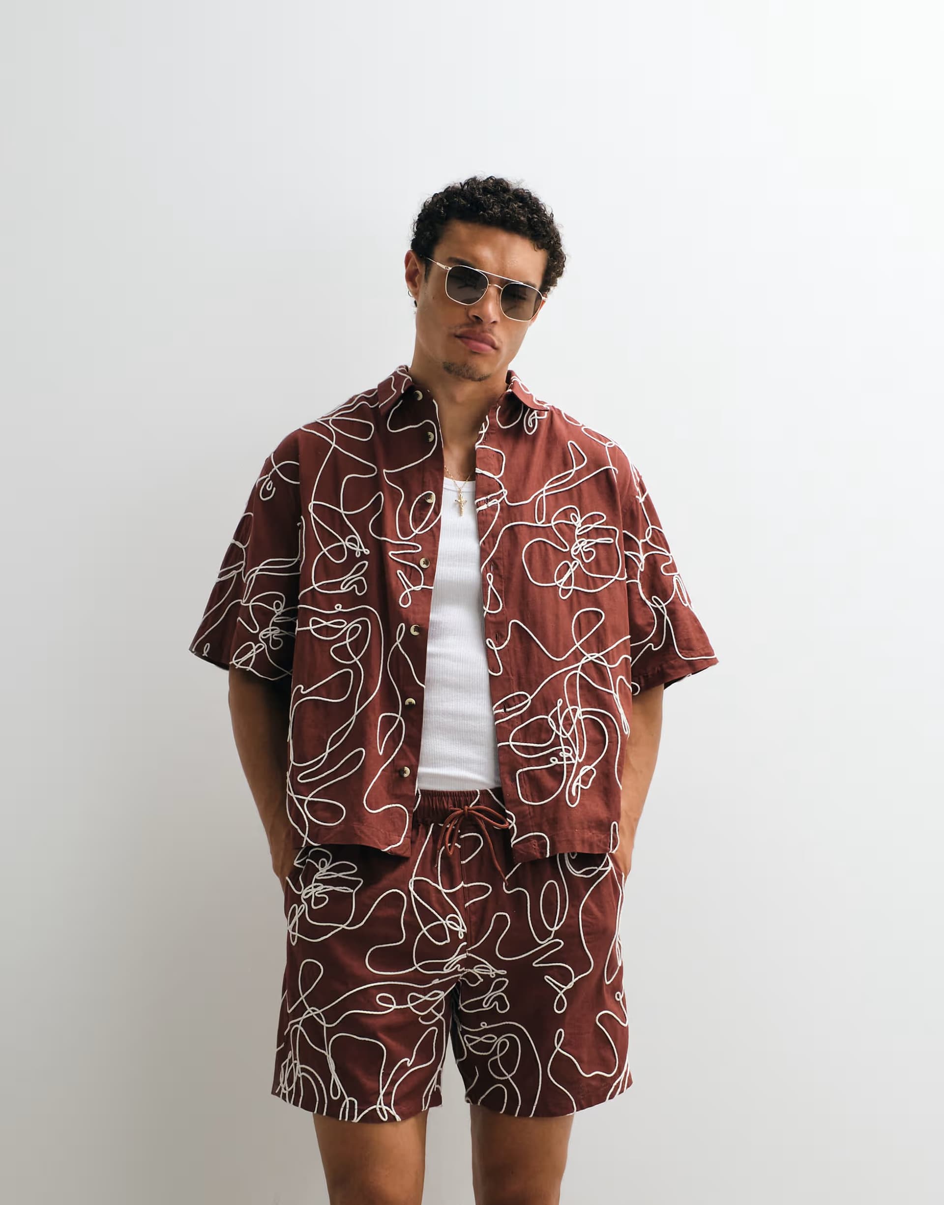 ASOS ASOS DESIGN co-ord boxy oversized rope detail shirt in burgundy