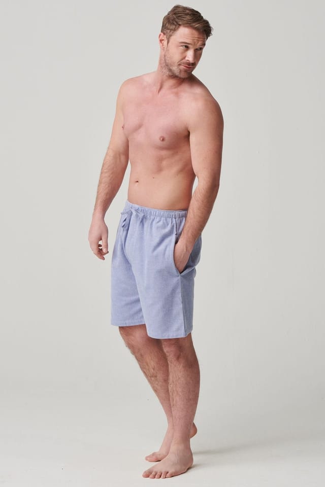 British Boxers British Boxers Men's "Staffordshire Blue" Herringbone Brushed Cotton Sleep Shorts in Light Blue - 2