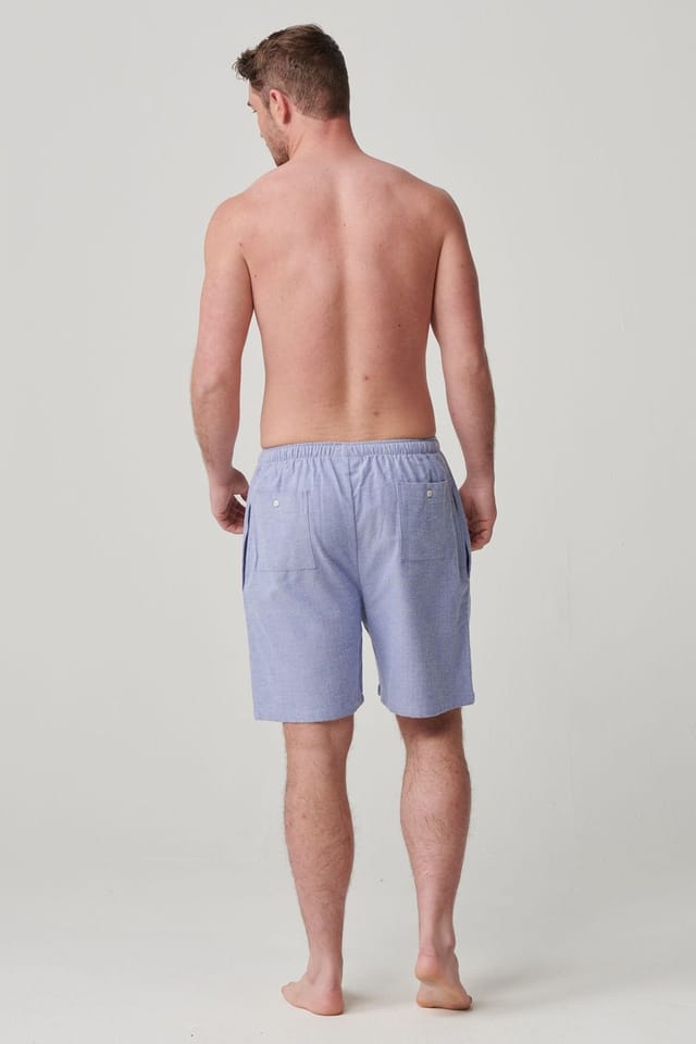 British Boxers British Boxers Men's "Staffordshire Blue" Herringbone Brushed Cotton Sleep Shorts in Light Blue - 3