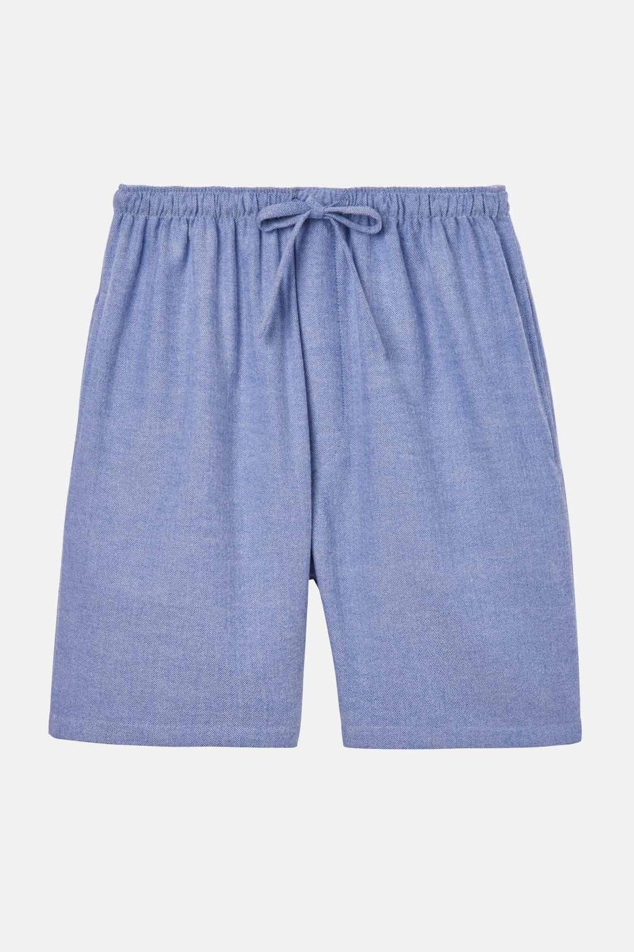British Boxers British Boxers Men's "Staffordshire Blue" Herringbone Brushed Cotton Sleep Shorts in Light Blue - 4