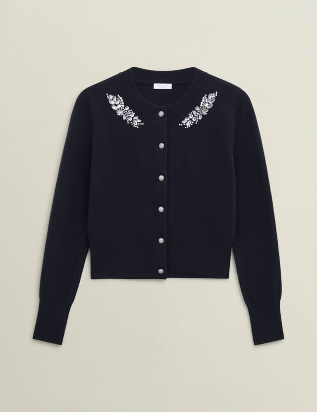 Hobbs London Hobbs London Women's Penelope Gem Long Sleeve Cardigan in Dark Navy - 2